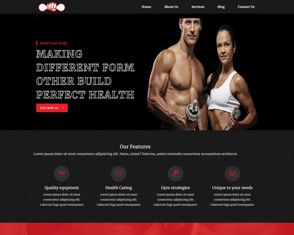 Gym equipment website template | Smarteyeapps.com
